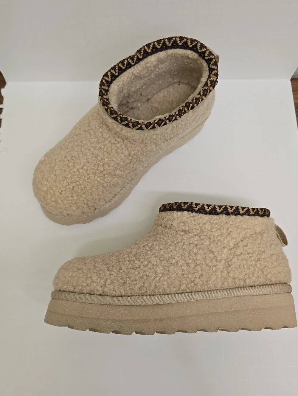 Girls BEARPAW Cozy Sherpa Platform Ankle Slippers - Beige